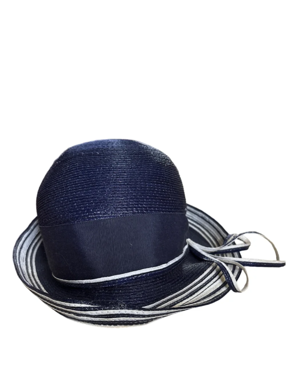 Women's Unbranded Navy Blue and White Striped Sun Hat, One Size